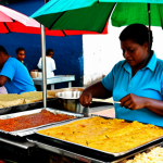 Home 9 트리니다드 토바고 전통 음식 추천 - Doubles Stall**
"A vibrant street food vendor selling Doubles, a popular Trinidadian breakfast, ful...
