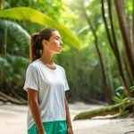 Home 8 트리니다드 토바고에서 힐링 여행 코스 추천 - **Lush Rainforest and Serene Beach Harmony:** A serene landscape photo featuring a person (wearing c...