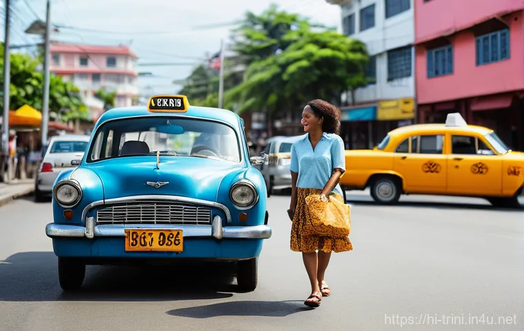 트리니다드 토바고 택시 요금 및 이용법 - **Prompt 1: "A vibrant, sunny street scene in Port of Spain, Trinidad and Tobago, featuring a bustli...