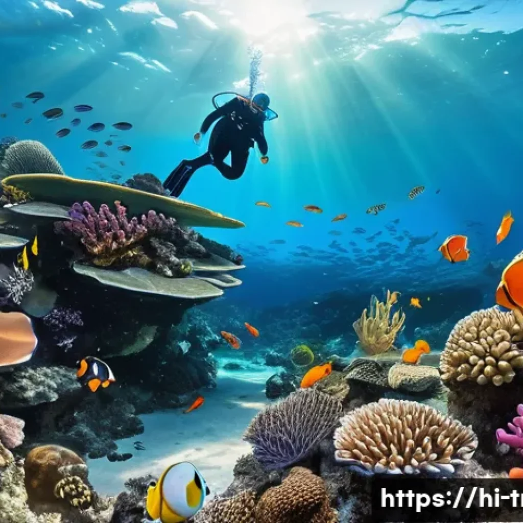 트리니다드 토바고 스노클링 명소 - A vibrant underwater scene showcasing the colorful coral reefs of Trinidad and Tobago, filled with d...