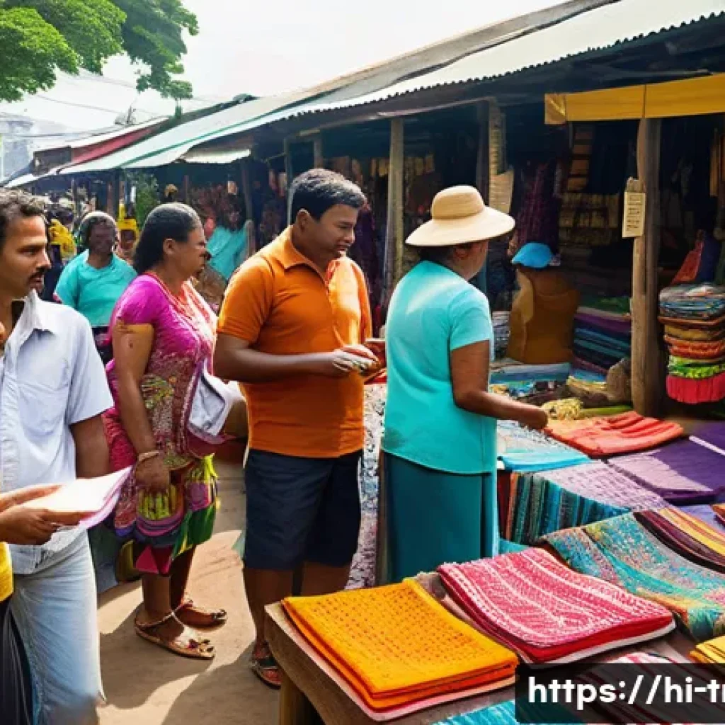 트리니다드 토바고 여행 중 사기 예방 팁 - A busy local market scene in Trinidad and Tobago featuring a diverse group of friendly Hindi-speakin...