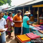 트리니다드 토바고 여행 중 사기 예방 팁 - A busy local market scene in Trinidad and Tobago featuring a diverse group of friendly Hindi-speakin...