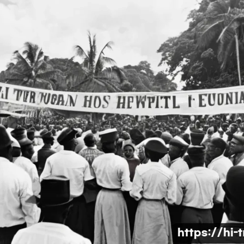 트리니다드 토바고 독립 과정 - A vibrant historical scene depicting local leaders of Trinidad and Tobago in the early 20th century ...