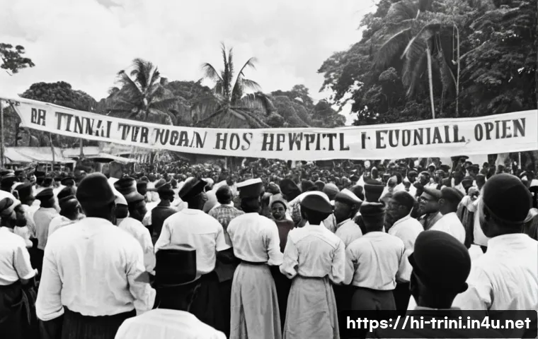 트리니다드 토바고 독립 과정 - A vibrant historical scene depicting local leaders of Trinidad and Tobago in the early 20th century ...