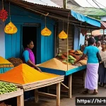 트리니다드 토바고 언어 사용 현황 - A vibrant street market scene in Trinidad and Tobago showcasing the rich linguistic diversity: color...