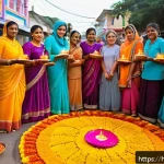 트리니다드 토바고 종교 구성 - A vibrant street festival scene in Trinidad and Tobago during Diwali, showcasing a diverse group of ...