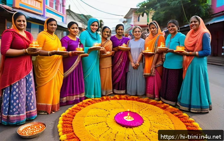 트리니다드 토바고 종교 구성 - A vibrant street festival scene in Trinidad and Tobago during Diwali, showcasing a diverse group of ...